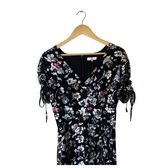 Fairy Grunge Dress Size 8 Dark Floral Asymmetrical Hem Midi Feminine Flowy Silk - Picture 6 of 13
